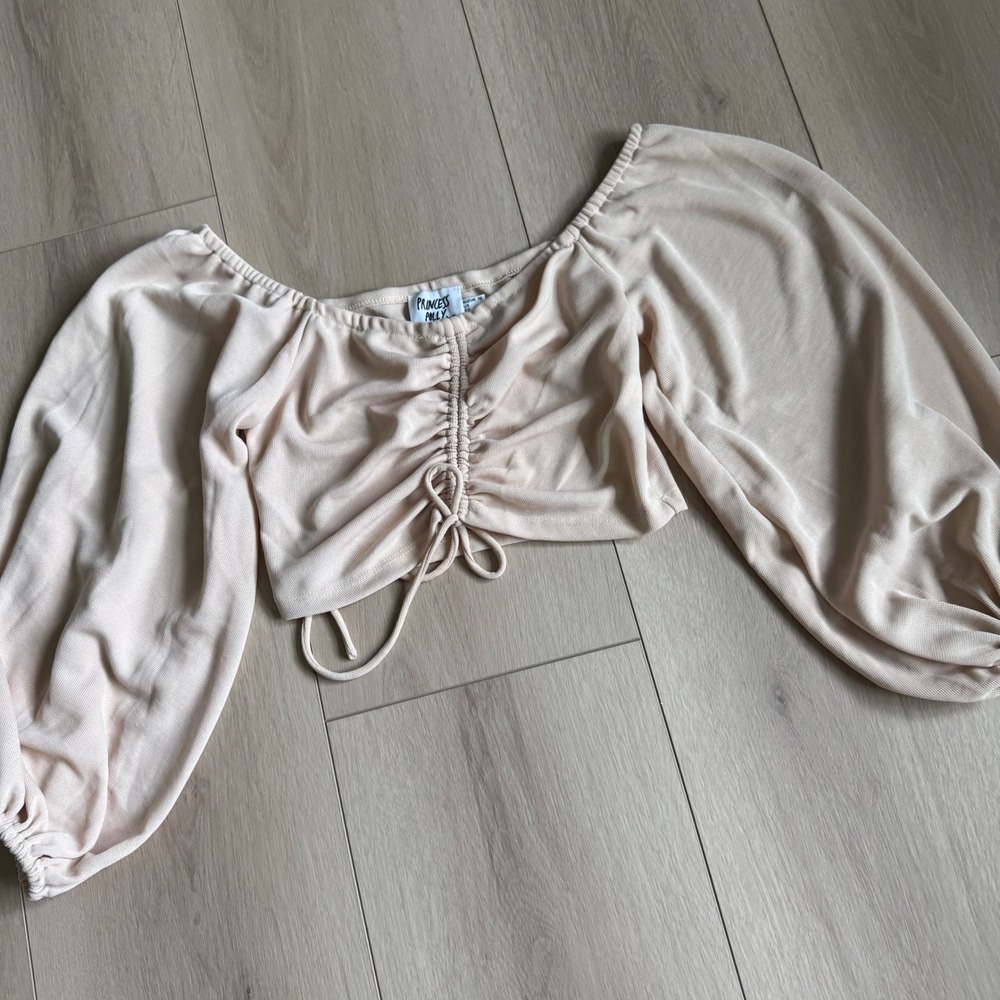 Princess Polly Ruched Front Crop Top Long Balloon Sleeve‎ Women's US 6